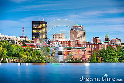 Manchester, New Hampshire, USA Skyline on the Merrimack River Stock Photo