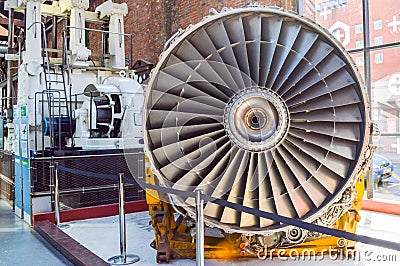 Manchester, UK - 04 April 2015 - Historic aviation engine at Mus Editorial Stock Photo