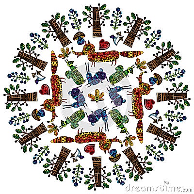 Mandala with animals. Vector Illustration