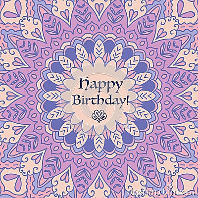 Mandala Birthday Card. Vintage decorative elements. Hand drawn background. Islam, Arabic, Indian motifs. Stock Photo