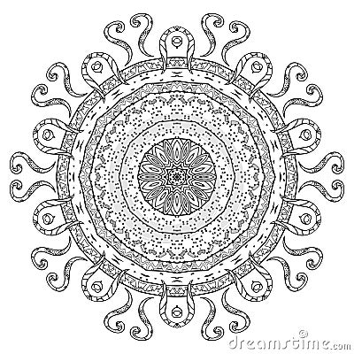 Mandala black and white. Oriental pattern coloring for adults. Hand drawn illustration Vector Vector Illustration