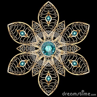 brooch jewelry, design element. Geometric vintage ornamental background Vector Illustration