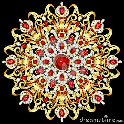 Mandala brooch jewelry, design element. Vector Illustration