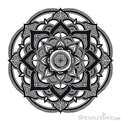 Mandala. Circle ethnic ornament. Hand drawn traditional indian round element. Spiritual meditation yoga henna theme Vector Illustration