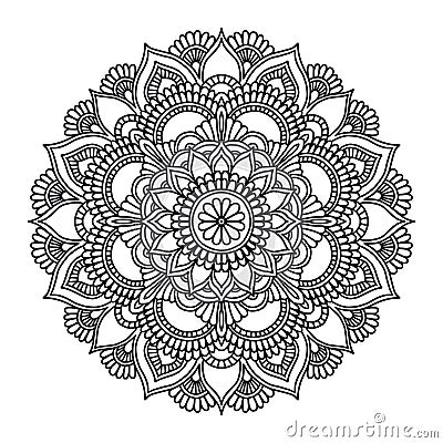 Mandala. Circle ethnic ornament. Hand drawn traditional indian round element. Spiritual meditation yoga henna theme Vector Illustration