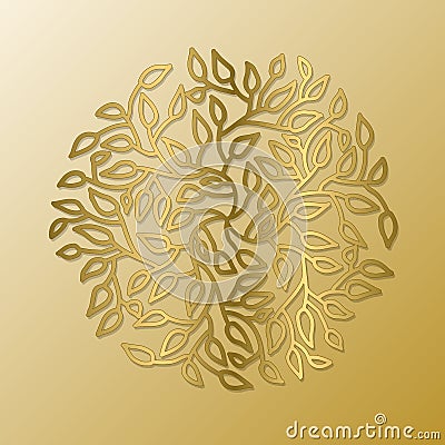 Mandala circle pattern. Round tree leaves gold ornament. Vector illustration. Vector Illustration