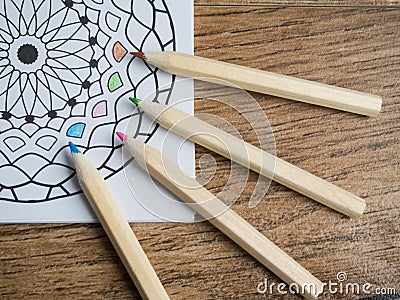 Mandala with colored pencils Stock Photo