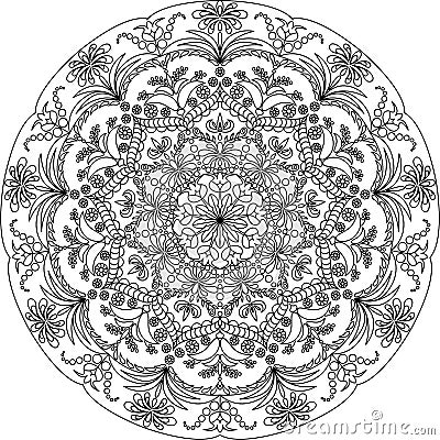 Mandala coloring for adult. Black and white pattern. Vector Illustration