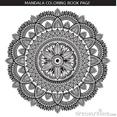 Mandala. Coloring book page. Indian antistress medallion. White background, black outline Cartoon Illustration