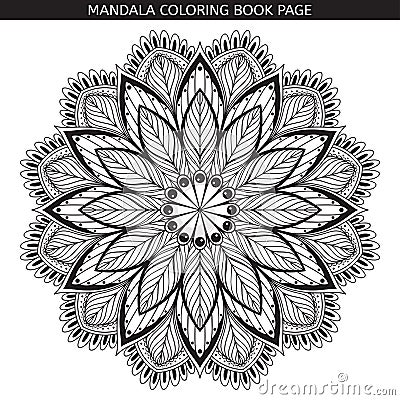 Mandala. Coloring book pages. Indian antistress medallion. White background, black outline. Vector illustration. Vector Illustration