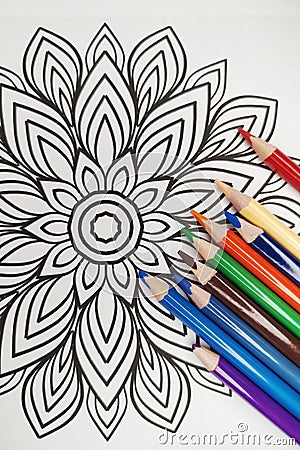 Mandala coloring with colored pencils Stock Photo