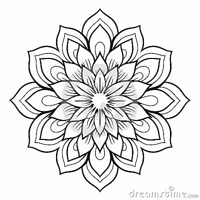 Mandala Coloring Page For Adults - Simple Line Art For Relaxation Stock Photo