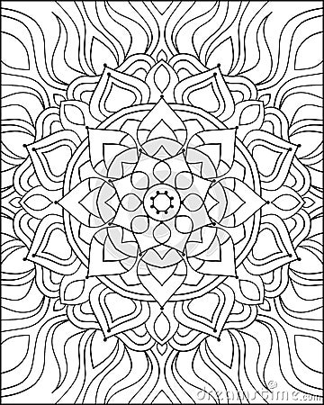 Mandala design drawing, coloring page, geometric pattern, thin lines Stock Photo