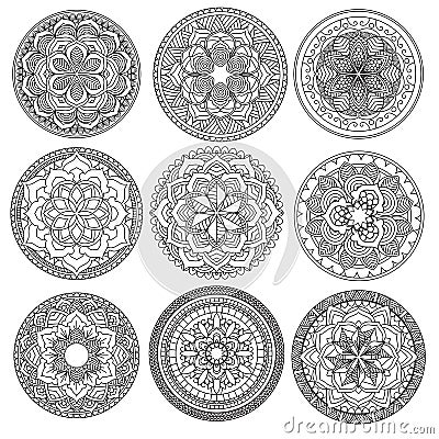 Mandala.Floral mandalas set.Coloring book. Outline . Pattern. Weave design element Vector Illustration