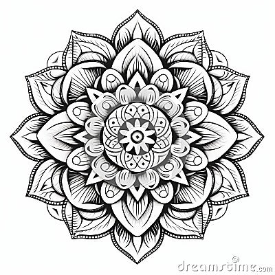 Mandala Flower Tattoo: Intricate Black And White Line Drawing Stock Photo
