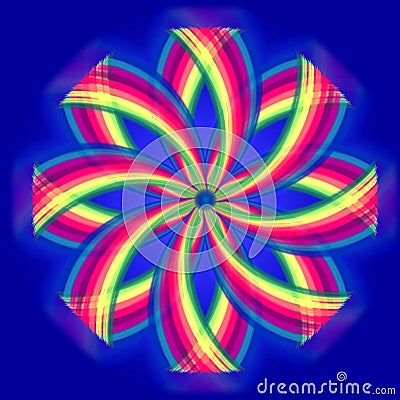 Mandala flower, rainbow colors in circles over blue Stock Photo