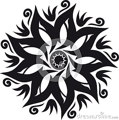 Mandala - Flower Star Sun Illustration, Nature, Energy Circle Round Beautiful Symmetry Harmony Symbol in Black and White Vector Illustration