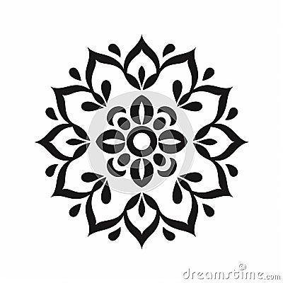 Mandala Flower Vector Icon: Graphic Black And White Stencil Art Cartoon Illustration