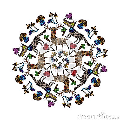 Mandala with funny animals. Vector Illustration