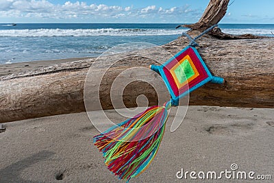 Mandala God Eye Mexican Huichol Crafts in Sayulita Mexico Beach. Stock Photo