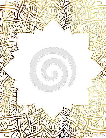 Mandala gold outline frame template for invitation, banner, wedding design on white background Stock Photo