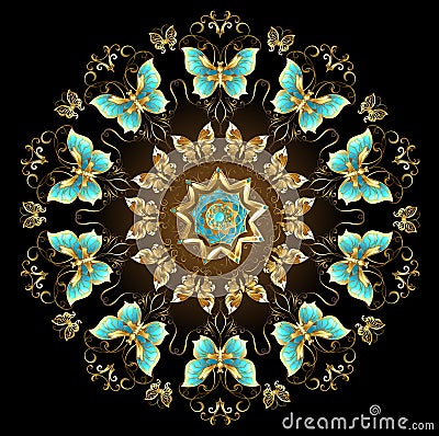 Mandala of golden butterflies Vector Illustration