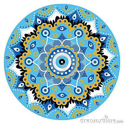 Mandala greek evil eye symbol of protection blue turkish Vector Illustration