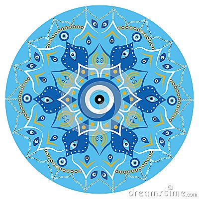 Mandala greek evil eye symbol of protection blue turkish Vector Illustration