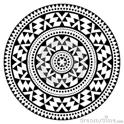 Tribal Aztec mandala vector pattern, bohemian geometric round design in black and white, zen decoration Cartoon Illustration