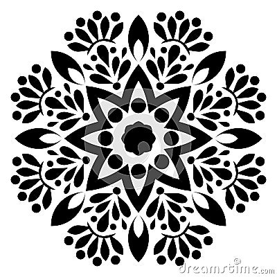 Black and white Floral mandala for coloring Mandala. Handmade, card. Vector Illustration