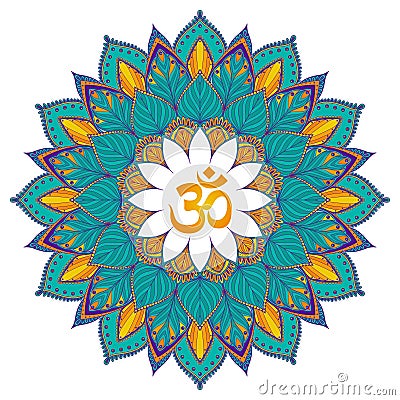 Mandala. Isolated Ethnic round ornament with om symbol. Vector Vector Illustration