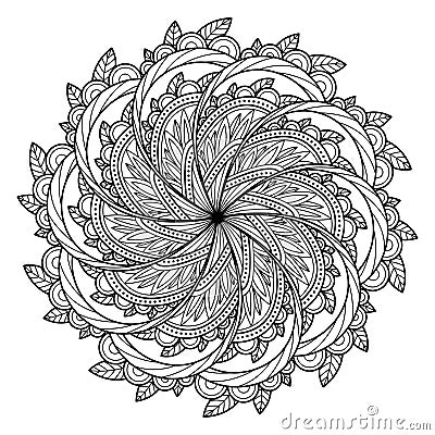 Mandala isolated on the white background. Template for coloring book page. Oriental mystical pattern. Yoga mandala Cartoon Illustration