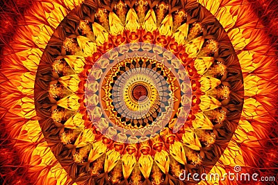 mandala made of sunrays and warm colors Stock Photo