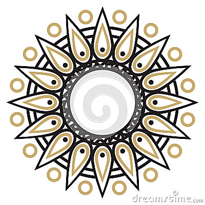 Mandala digital vector file, mandala frame with border in gold and black colors Vector Illustration