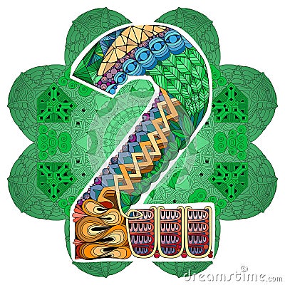 Mandala with numero two. Vector decorative zentangle Vector Illustration