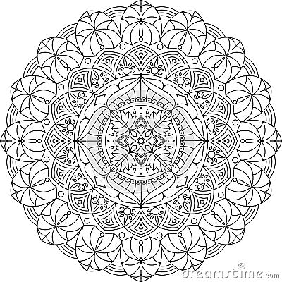 Mandala ornament, vector illustration. Black color mandala. Adult mandala coloring page. Vector Illustration