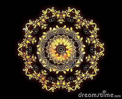 Mandala outline with a bright fire pattern isolated on a black background Stock Photo