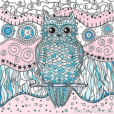 Mandala with owl Vector Illustration