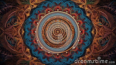 Mandala pattern colored background.AI illustration. Meditation element for India yoga generative AI Cartoon Illustration