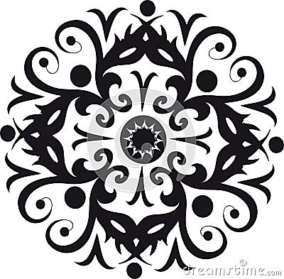 Mandala - Flower Star Sun Illustration, Nature, Energy Circle Round Beautiful Symmetry Harmony Symbol in Black and White Vector Illustration