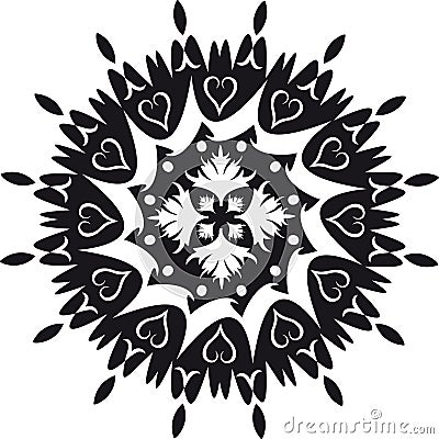 Mandala - Flower Star Sun Illustration, Nature, Energy Circle Round Beautiful Symmetry Harmony Symbol in Black and White Vector Illustration