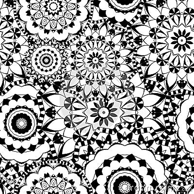Mandala texture in bright colors. Seamless pattern on indian style. Abstract vector background Vector Illustration