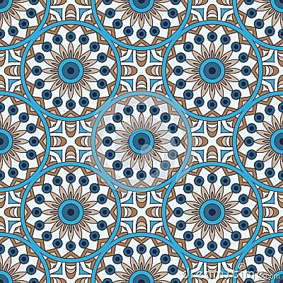 Mandala texture in bright colors. Seamless pattern on indian style. Abstract vector background Vector Illustration