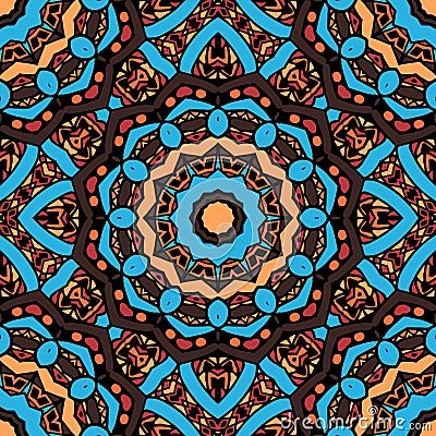 Mandala texture in bright colors. Seamless pattern on indian style. Abstract vector background Vector Illustration