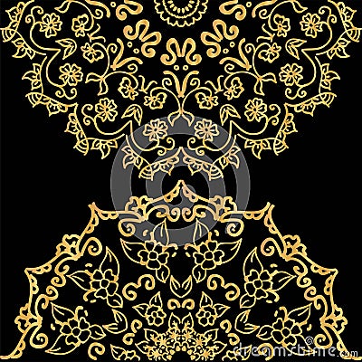 Mandala tile with floral motif. Gold gradient with metallic luster Vector Illustration