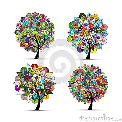 Mandala tree set, floral sketch for your design Vector Illustration