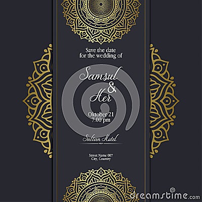 Mandala Vector template of business card, flyer, banner Yoga club, meditation center, arabic cuisine Vector Illustration