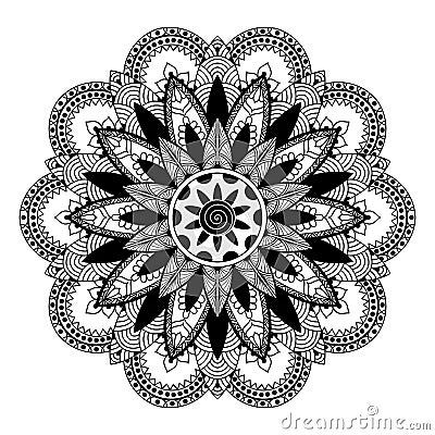 Mandala, zentangle inspired illustration, black and white Vector Illustration