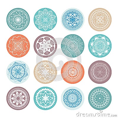 Mandalas colors boho style set Vector Illustration