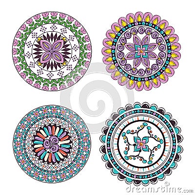 Mandalas colors boho style set Vector Illustration